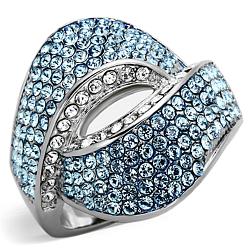 TK1303 - High polished (no plating) Stainless Steel Ring with Top Grade Crystal  in Sea Blue
