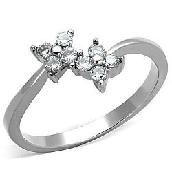 TK1333 - High polished (no plating) Stainless Steel Ring with AAA Grade CZ  in Clear