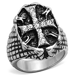 TK1351 - High polished (no plating) Stainless Steel Ring with Top Grade Crystal  in Clear