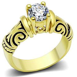 TK1377 - IP Gold(Ion Plating) Stainless Steel Ring with AAA Grade CZ  in Clear