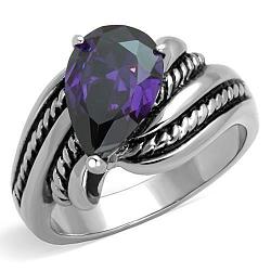 TK1515 - High polished (no plating) Stainless Steel Ring with AAA Grade CZ  in Amethyst