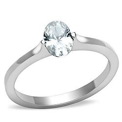 TK1762 - High polished (no plating) Stainless Steel Ring with AAA Grade CZ  in Clear