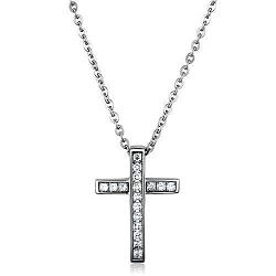 TK1858 - High polished (no plating) Stainless Steel Chain Pendant with AAA Grade CZ  in Clear