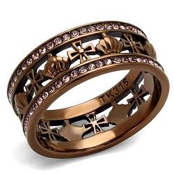 TK2204LC - IP Coffee light Stainless Steel Ring with Top Grade Crystal  in Light Rose