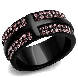 TK2280 - IP Black(Ion Plating) Stainless Steel Ring with Top Grade Crystal  in Light Amethyst