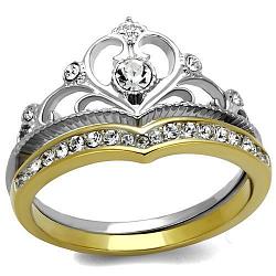 TK2294 - Two-Tone IP Gold (Ion Plating) Stainless Steel Ring with Top Grade Crystal  in Clear