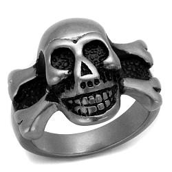 TK2416 - Antique Silver Stainless Steel Ring with Epoxy  in Jet