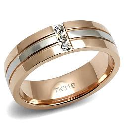 TK2570 - Two-Tone IP Rose Gold Stainless Steel Ring with Top Grade Crystal  in Clear