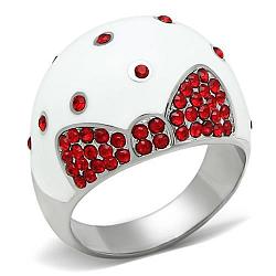 TK260 - High polished (no plating) Stainless Steel Ring with Top Grade Crystal  in Ruby