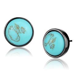 TK2819 - IP Light Black  (IP Gun) Stainless Steel Earrings with Synthetic Turquoise in Sea Blue