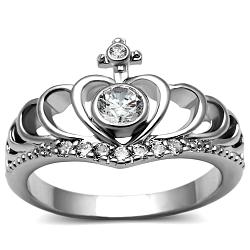 TK2870 - High polished (no plating) Stainless Steel Ring with AAA Grade CZ  in Clear