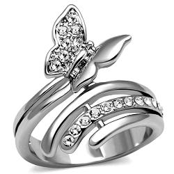 TK2875 - High polished (no plating) Stainless Steel Ring with AAA Grade CZ  in Clear