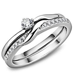 TK3508 - High polished (no plating) Stainless Steel Ring with AAA Grade CZ  in Clear