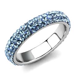 TK3535 - High polished (no plating) Stainless Steel Ring with Top Grade Crystal  in Sea Blue