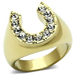 TK717 - IP Gold(Ion Plating) Stainless Steel Ring with Top Grade Crystal  in Clear