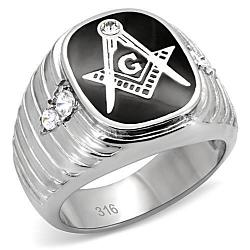 TK8X024 - High polished (no plating) Stainless Steel Ring with Top Grade Crystal  in Clear