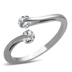 TK995 - High polished (no plating) Stainless Steel Ring with AAA Grade CZ  in Clear