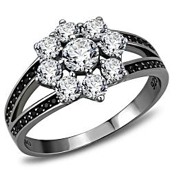 TS611 - Ruthenium 925 Sterling Silver Ring with AAA Grade CZ  in Clear